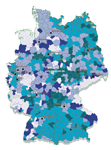 Voeschaubild der Deutschlandkarte mit verzeichneten Wasserhärten